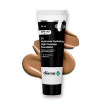 Bendrovė „Derma“. 1% hialurono rūgštis, drėkinantis labai dengiantis makiažo pagrindas su SPF 40 PA+++ 12 valandų ilgalaikiam buvimui ir 12 valandų aliejaus kontrolei (01 Dramblio kaulas, 18ml)