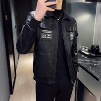Leather Jacket Men's New Trendy Handsome Lapel Motorcycle Wear Casual Men's Leather Jacket M juoda