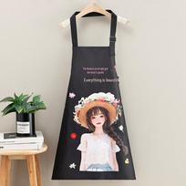 Waterproof and oil-proof apron for cooking in the kitchen or coffee shop, dirt-resistant and wash-free. Ideal for home use or milk tea shops. Straw hat beauty adjustable black juoda