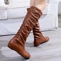 Rudens Nauji Moteriški Aukštakulniai Batai Mada Dideli Dydžiai Smailianosiai Raukšlėti Plokščiapadžiai Iki Kelio Riterio Batai Moterims Botas De Mujer 35 brown