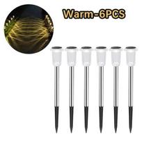 6PCS Solar Outdoor Lamp RGB Night Lights IP65 Waterproof Stainless Steel Long Battery Life Garden Yard Walkway Lawn Decor Warm light-6pcs