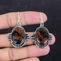 Raudonmedžio Obsidiano Auskaras 925 Sterlingų Sidabro Auskaras Aukščiausios Kokybės Brangakmenio Auskaras Raudonmedžio Obsidiano Papuošalai Dovanos Jai Rankų Darbo Auskarai brown