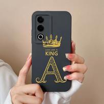 OPPO C63 A3 Pro Realme P1 12 13 Pro Plus dėklas Dangtelis Madinga Karūna A-Z Raidės Plonas Skystas Silikonas Kameros Apsauga Buferis OPPO Korpusui Capas Oppo A3x 5G (India) black
