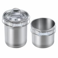 Set of 2 Stackable Camping Mugs Stainless Steel with Storage Bag Portable Coffee Cup with Foldable gray