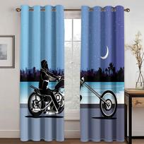 Blackout Curtains 3D Motorcycle Window Curtains Polyester Fiber Drapes for Bedroom Living Room Decor Cortinas Para La Sala W132cm x H160cm&Hook