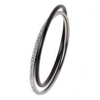 Bracelet - Ylanna - Argent Massif Rhodié 925 - 2 Bracelets - Céramique Noire - Oxydes de zirconium Blancs