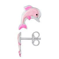Boucles d'Oreilles - LÉA & ARTHUR - DAUPHIN ROSE - Argent 925 - Émail ROSE - Système Poussettes rožinė