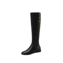 Krazing Pot Cow Split Skin Autumn Winter Shoes Low Heels Riding Boots Round Toe Keep Warm Zipper Rivets Thigh High Boots 34 juoda