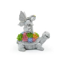 Saulės energija varomas angelo vėžlio sodo fėjos šviesos statula – dervos dekoratyvinis ornamentas Succulent turtle angel