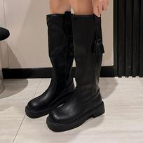 Žieminiai moteriški aukštakulniai batai Kutai Vidutinio kulno Motociklininko batai Ilgi iki kelių Odiniai batai Moterims Trend Stambūs Dizainerio Botas Mujer 40 brown