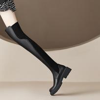 Krazing Pot Microfiber Autumn Winter Shoes Super Size Elastic Boots Round Toe Keep Warm Zipper Size 43 Over-the-knee Boots 34 juoda