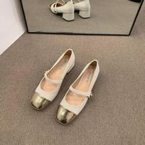 2024 Spring Mary Jane Shoes 2024 Women Round Toe Shallow Flat Shoes Ladies Elegant Outdoor Single Leather Shoes Low Thick Heel 35