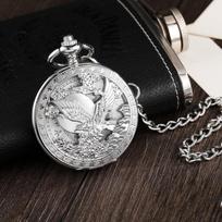 Klasikinis Retro klasikinis reljefinis tuščiaviduris automatinis mechaninis laikrodis vyriškas erelio skraidyklės kišeninis laikrodis gray