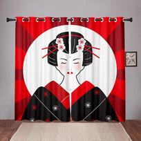 Japanese Traditional Geisha Woman Blackout Window Curtain for Bedroom Living Room Bathroom Kicthen Door High Shading New W55 X H120cm X 2&HOOK white
