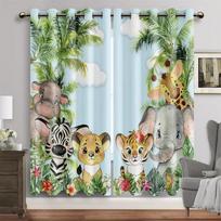 Safari Animals Cartoon Jungle Forest Window Curtains Blinds For Living Room Kids Bedroom Bathroom Kicthen Door Home Decor2Pcs W65X60H(cm)X2Pcs&Hook
