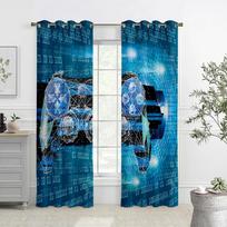 Gamepad Printed Curtains, Semi-Shading, Living Room, Bedroom, E-Sports Room Decorative Curtains, Customizable Patterns W50xH140(CM)x2PCS&Grommet Top black