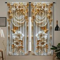 2pcs Beautiful Flowers Printed Blackout Curtain Rod Pocket Curtain For Bedroom And Living Room Home Decor 50W160H(CM)x2Panel&Grommet Top gray