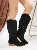 Fashion Women's Fur Suede Boots Fashionable Pleated Boots Women's Round Toe Slip-On Mid-calf Boots Low Heel 39 juoda