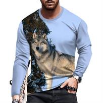 3D Printing Wolf Animal Element Graphic t shirts Trend Dazzling Cool Long Sleeve T-shirt Breathable Comfortable Men's Clothing S gray