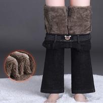 Winter Plush Velvet Lined Flare Denim Pants Skinny Casual Warm Thicken High Waist Women Jeans Snow Wear Stretch Vaqueros XXXXL juoda