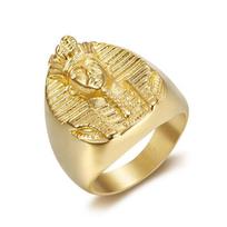 Megin D Stainless Steel Titanium Hip Hop Punk Egyptian Pharaoh Human Gold Color Rings for Men Women Couple Gift Fashion Jewelry 13 beige