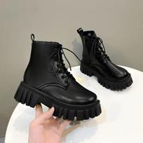 Fashion Botas de motocicleta con plataforma para mujer, botines con cordones, tacón grueso, hebilla de cinturón, bolsillo 35 juoda