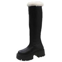 Fashion Women's Plush Warm Thigh High Boots 2024 Winter Velvet Round Toe Thick Sole High Snow Boots Knee Length Boots Platform Shoes New 35 juoda