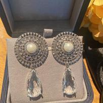 Color Dandelion Water Drop Pearl High-End Temperament Earrings Women'S Micro-Inlaid Zircon Ear Jewelry brown
