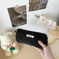 Zipper Travel Toiletry Bag Necesserie Organizer Student Cute Pencil Case Corduroy Cosmetic Bag Small Makeup Pouch žalia
