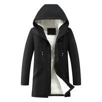 Men's  Winter Warm Thick Fleece Parkas Jacket Cotton Windproof Solid Color Coats Parkas Jackets  Men Long Hooded Coat S smėlis