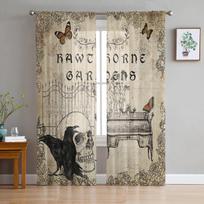 Helovino Varno Skeletas Voile Užuolaidos Miegamajam Tiulio Langų Užuolaida Svetainei Skaidrios Užuolaidos Žaliuzės Drapiruotės W135 x H115cm x1&Rod Pocket gray