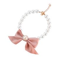 Adjustable Puppy Accessories Pet Products Bow Dog Bell Cat Jewelry Pet Pearl Collar Pearl Necklace raudona