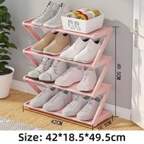 Household Simple Multi-Layer Space-Saving Z-Shaped Shoe Rack Multi-Functional Assembly Shoe Cabinet Dust-Proof Storage Rack rožinė