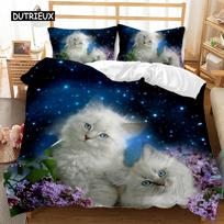 Cat Duvet Cover Set Lying Blue Cat Twin Bedding Set Kids Cute Kitten Comforter Cover Autumn Maple Leaves Polyester Quilt Cover EU single(135x200cm) brown
