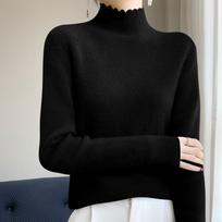 Lace Half High Neck Sweater Women's Black Fungus Edge Stand Up Collar Knitted Sweater Autumn and Winter High Neck Pullover Stylish Korean Style XXL chaki