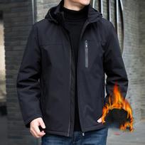 Autumn Winter Fashion Men Parkas Solid Warm Thicken Men Jacket Male Hooded Zipper Windbreaker High Quality Coat Outerwear S smėlis