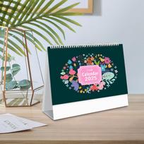 Small Desk Calendar  Floral Desktop Standing Calendar, Horizontal Gold Coils Binding Calendar Monthly Flip Schedule For Home Classroom One Size gray