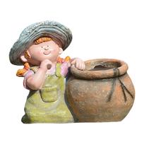 Flower Pot Statue Cute Creative Resin Plant Pot Decorative Figurine Desktop Ornament for Table Office Bookshelf Windowsill Patio beige
