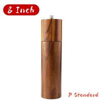 Cylindrical Wooden Salt and Pepper Grinder Set,Refillable and Matching Spice Mill,Wood Tray,Tall 8Inch,Manual Pepper Shakers Set brown