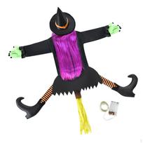 Lighted Crashing Witch into Tree Halloween Flying for Patio violet hair