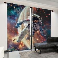 2 vnt Astronaut Space Landscape Spausdintos užuolaidos Privatumas Langų užuolaidos Strypų kišeninių langų procedūros miegamojo darbo kambariui 100W130H(CM)40x51in&Grommet Top gray