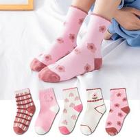 5 poros rožinių gėlių mezgimo šiltų vaikiškų kojinių mergaitėms kojinės vaikams moteriškos mielos animacinės vidutinio ilgio kojinės S pink