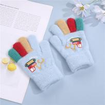Five-finger Knitted Excavator Fleece Thickened and Warm Kindergarten Baby Boy Autumn and Winter Woolen Children's Gloves average size