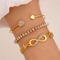 iF ME 3 vnt Vintage Infinity Heart Crystal Kalnų krištolo apyrankių rinkinys Moterims Aukso spalvos Metalo Reguliuojamos Apyrankės Madingi Papuošalai