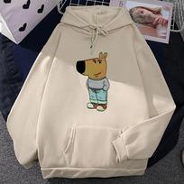 Chill Guy Hoodies Cartoon Funny Graphic Printing Sweatshirts Hooded Winter Long Sleeve Comfortable Men/Women Tops XS chaki
