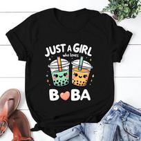 Cotton Just A Girl Who Loves Boba Letter Printed T Shirts Women Casual Short Sleeve Summer Tops S juoda