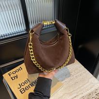 Fashion Frosted Retro Moon Bag chain tote bucket bag with simple shoulder bag brown