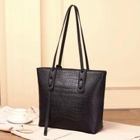 Genuine Leather Tote Bag Women's Korean Version Simple Crocodile Print Top Layer Cowhide Handbag Shoulder Bag One Size ežero žalia spalva