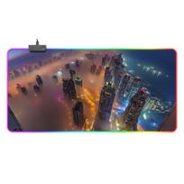 Anime Atmosphere RGB Gaming Mouse Pad - Large, Non-Slip, Thick Mat with Cool Lighting Effects KH-034 City of Light gray