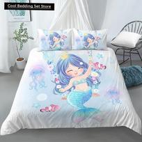 Bedding Set Crib Duvet Cover for Baby Kids Children Cartoon Mermaid Girls Princess King Queen Twin 2/3pcs Polyester Quilt Cover EU single(135x200cm)